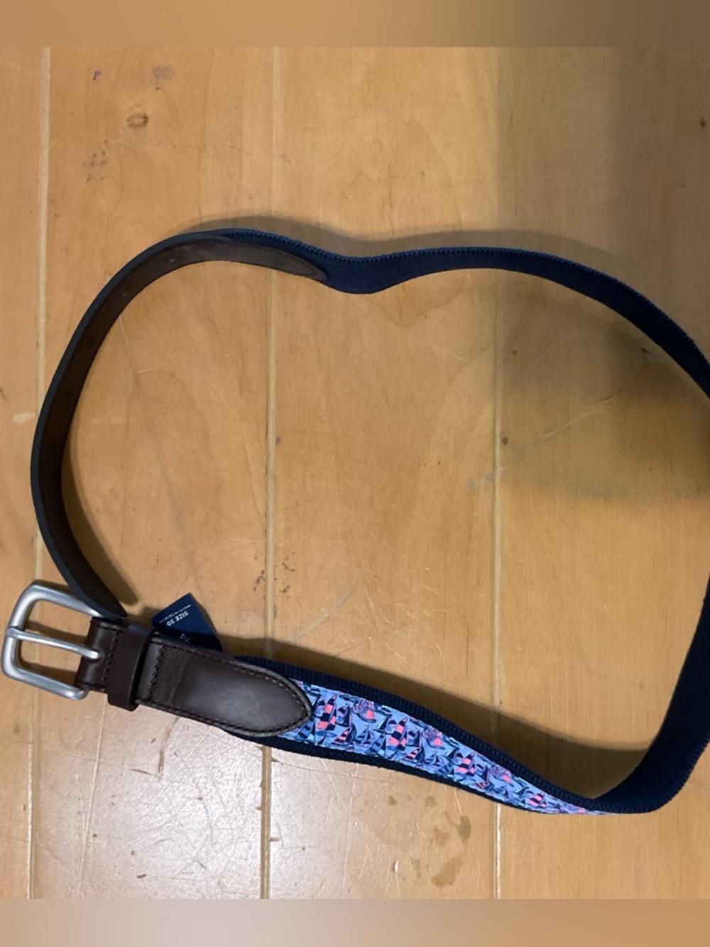 Vineyard Vines Mens Blue Leather Canvas Club Buckle Belt Sz 30